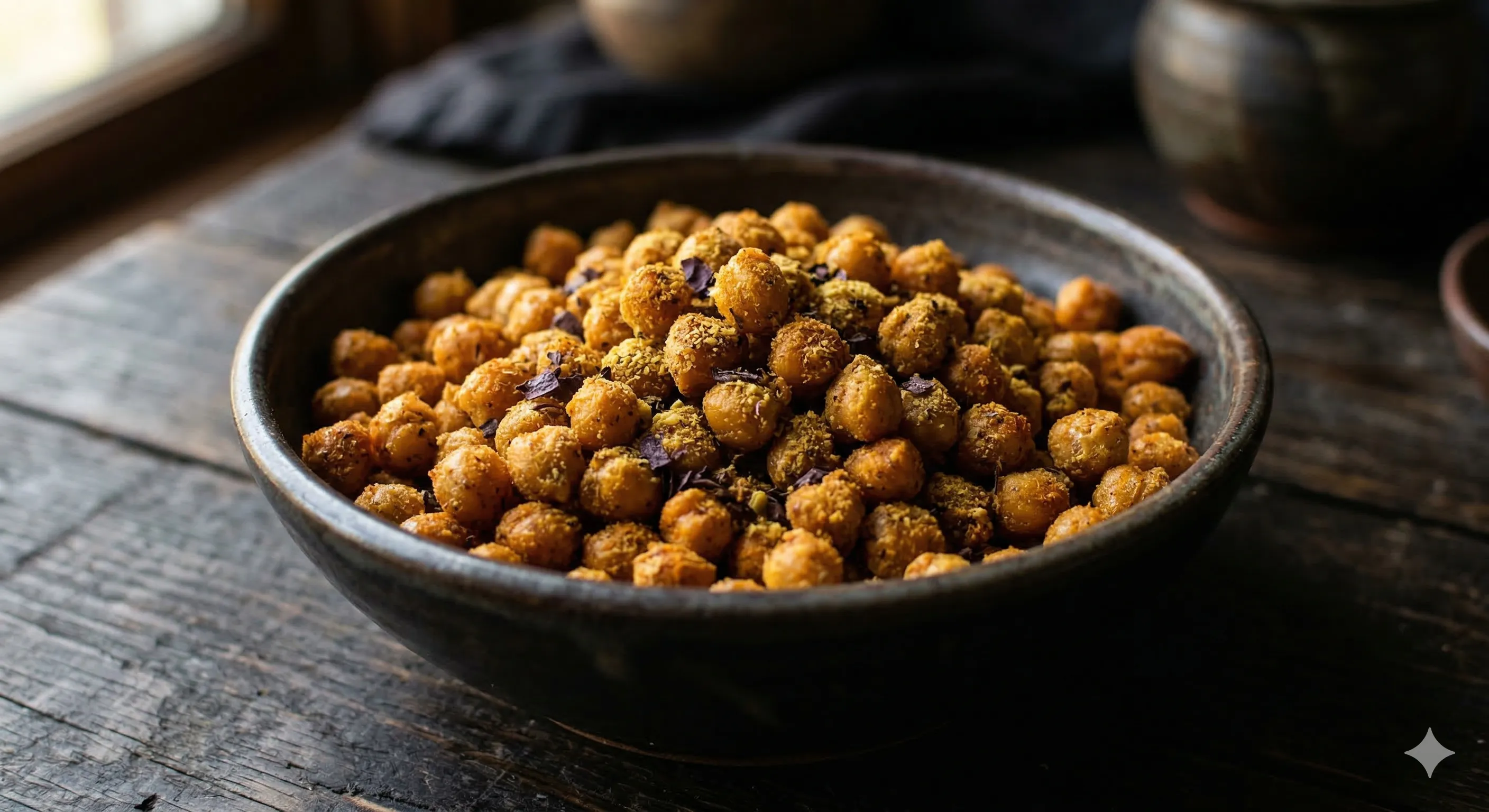 Crispy air fryer chickpeas coated in nutritional yeast and smoked paprika