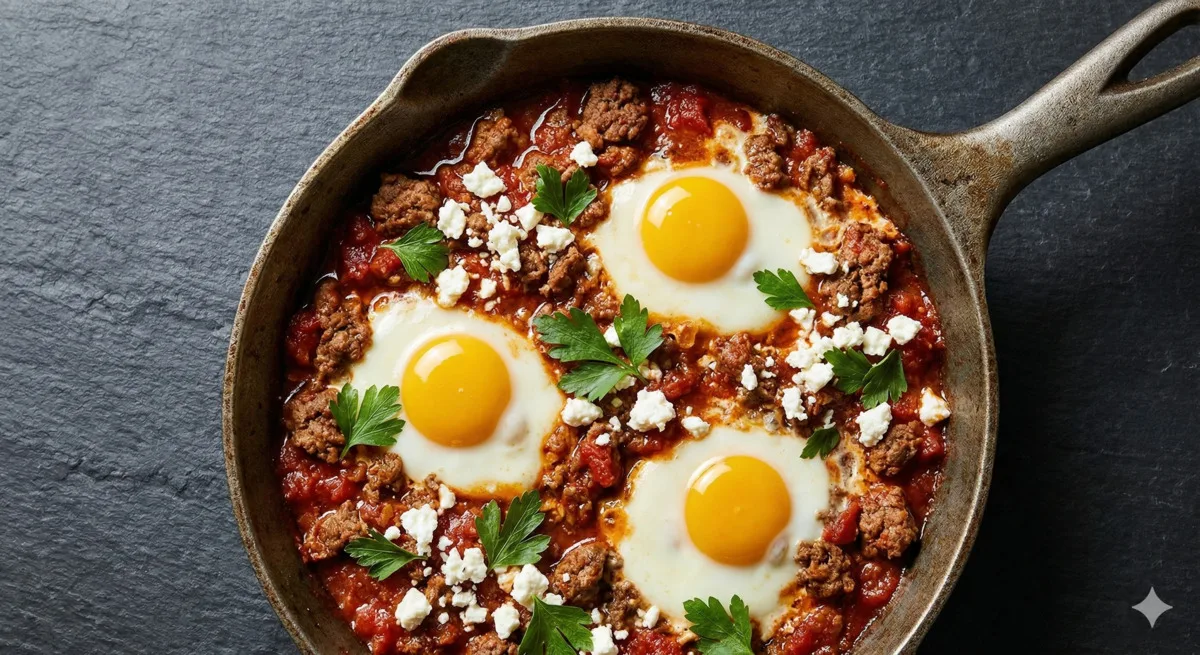 Cast iron beef shakshuka — 455 calories, 40g protein
