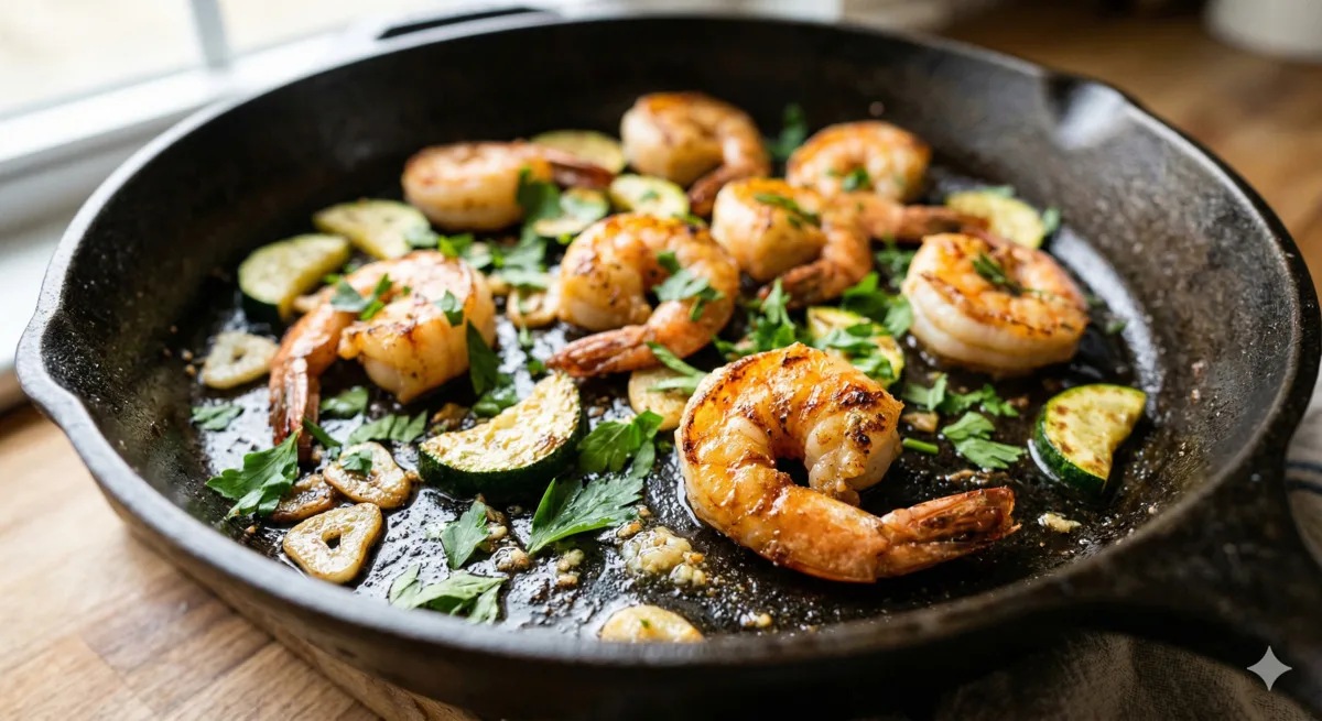 Garlic Lemon Shrimp with Zucchini (248 Cal, 35g Protein)