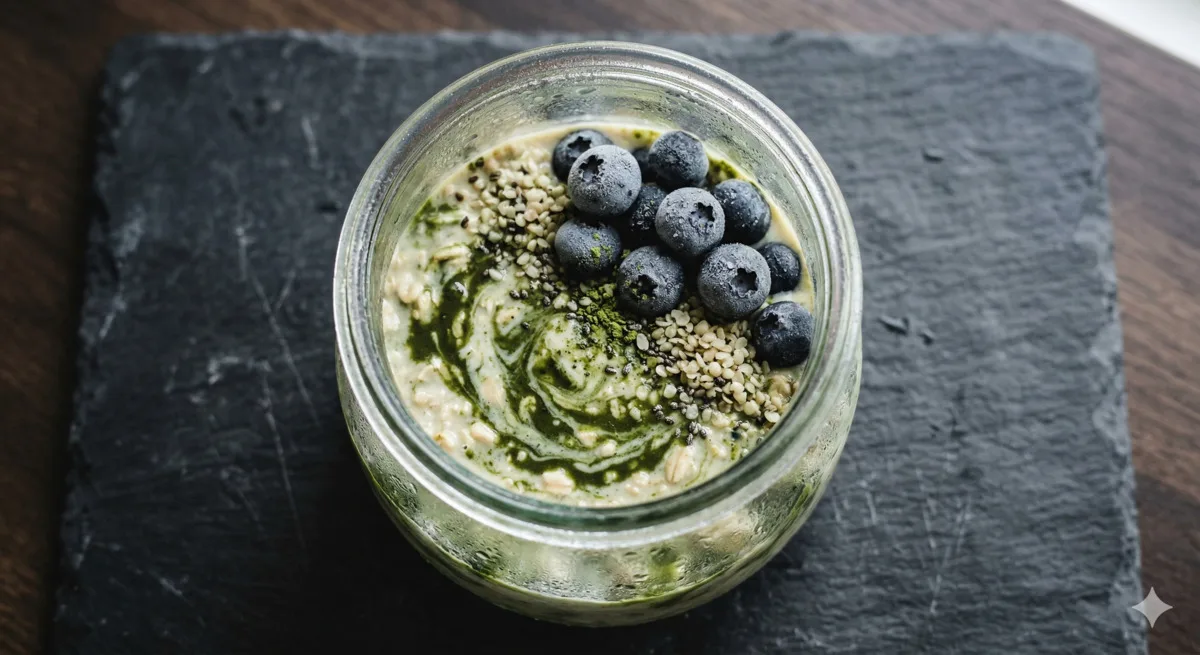Overnight Oats with Hemp and Matcha (450 Cal, 45g Protein)